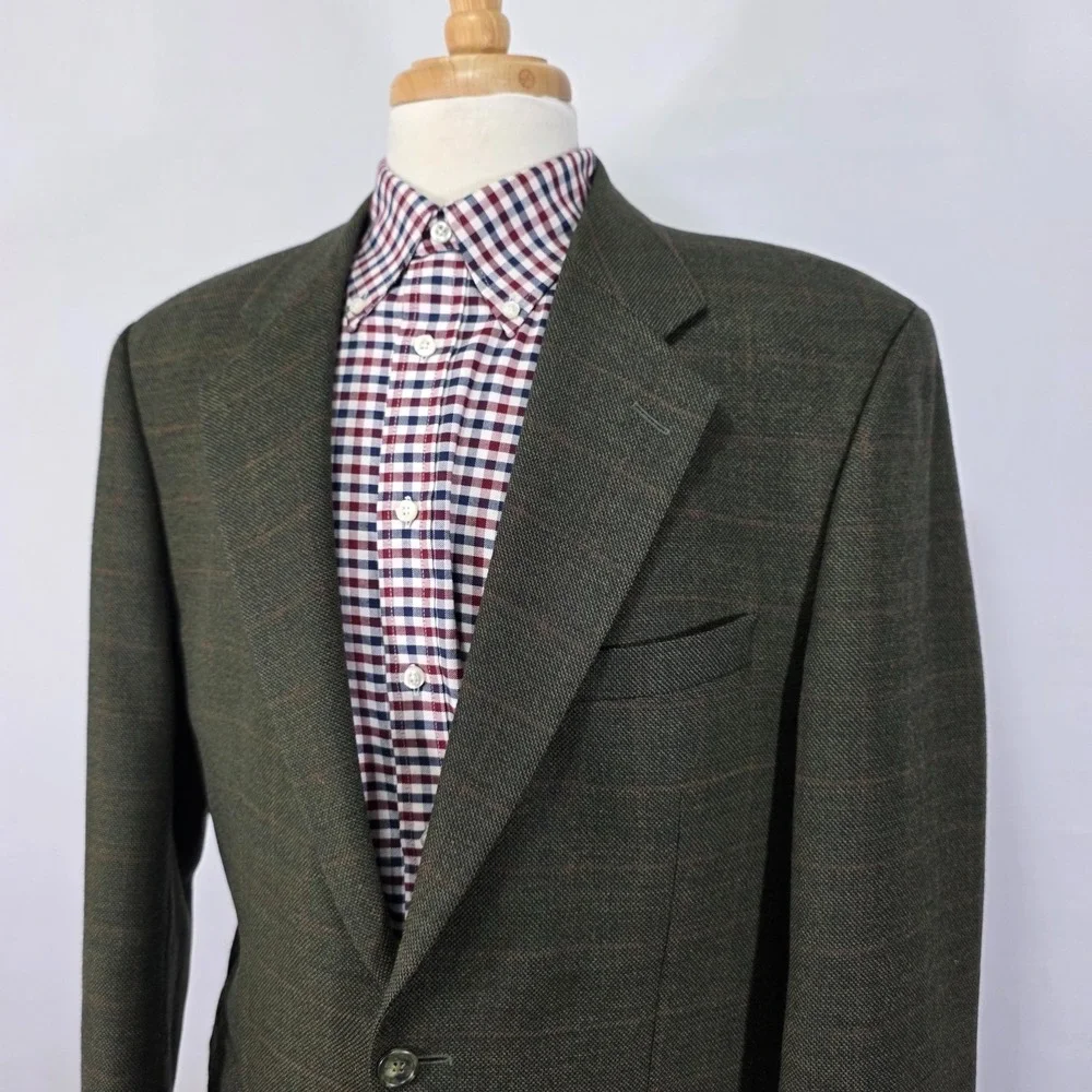 Majer Maconde Men's Sport Coat Blazer Two Button Soft Wool‎ Plaid Size 42R GREEN